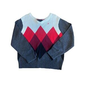 Boys Size 4 XS Sweater NAUTICA Argyle Knit Dressy Casual Preppy 100% Cotton
